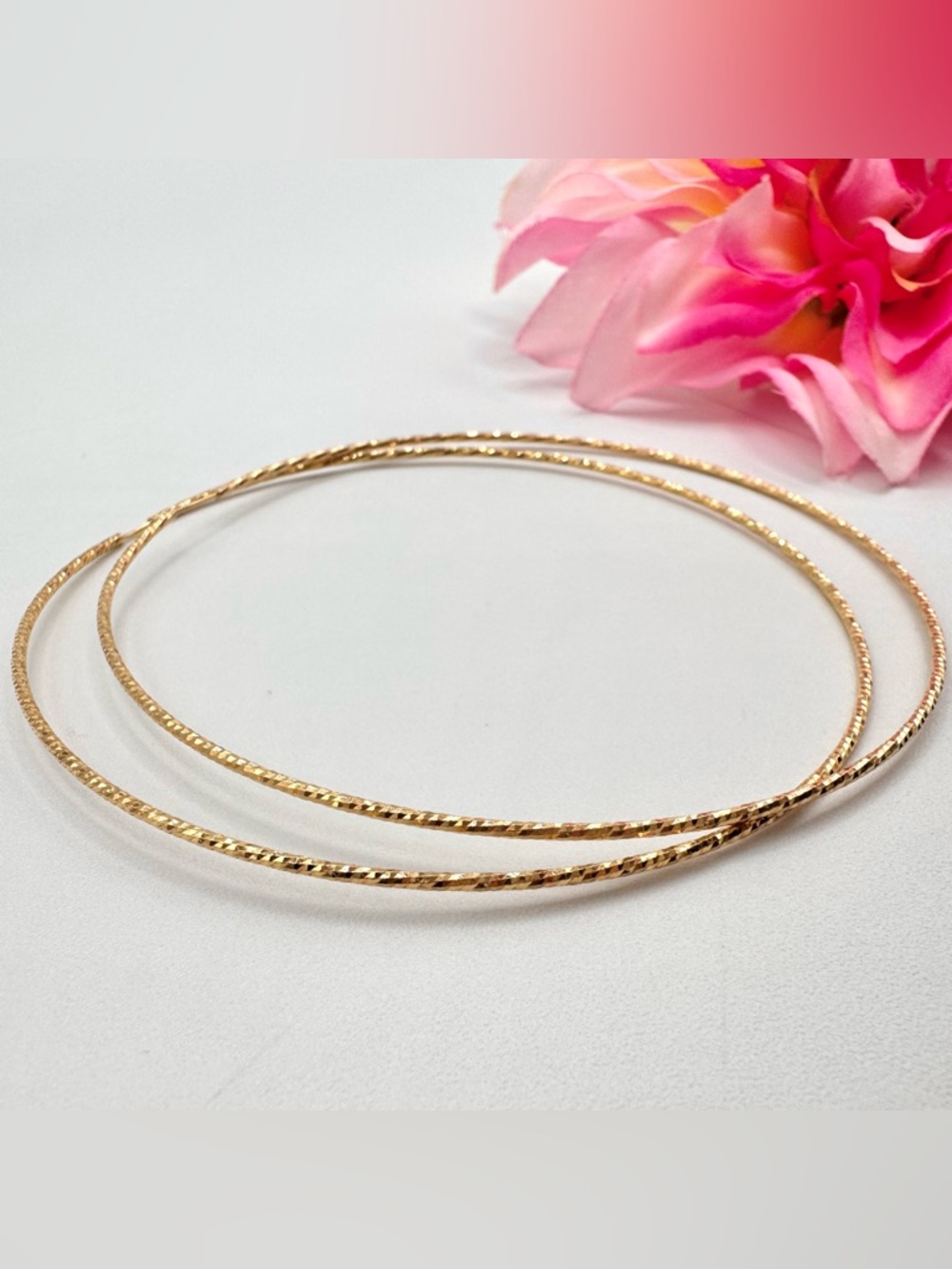 925 Italy Dyadema Textured Vermeil Hoop Earrings Gold Over Sterling Signed 3”